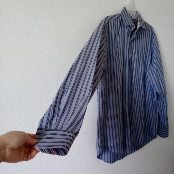 Thomas Dean Men's Cotton Striped Button-down Casual Shirt size Large - Picture 4 of 9